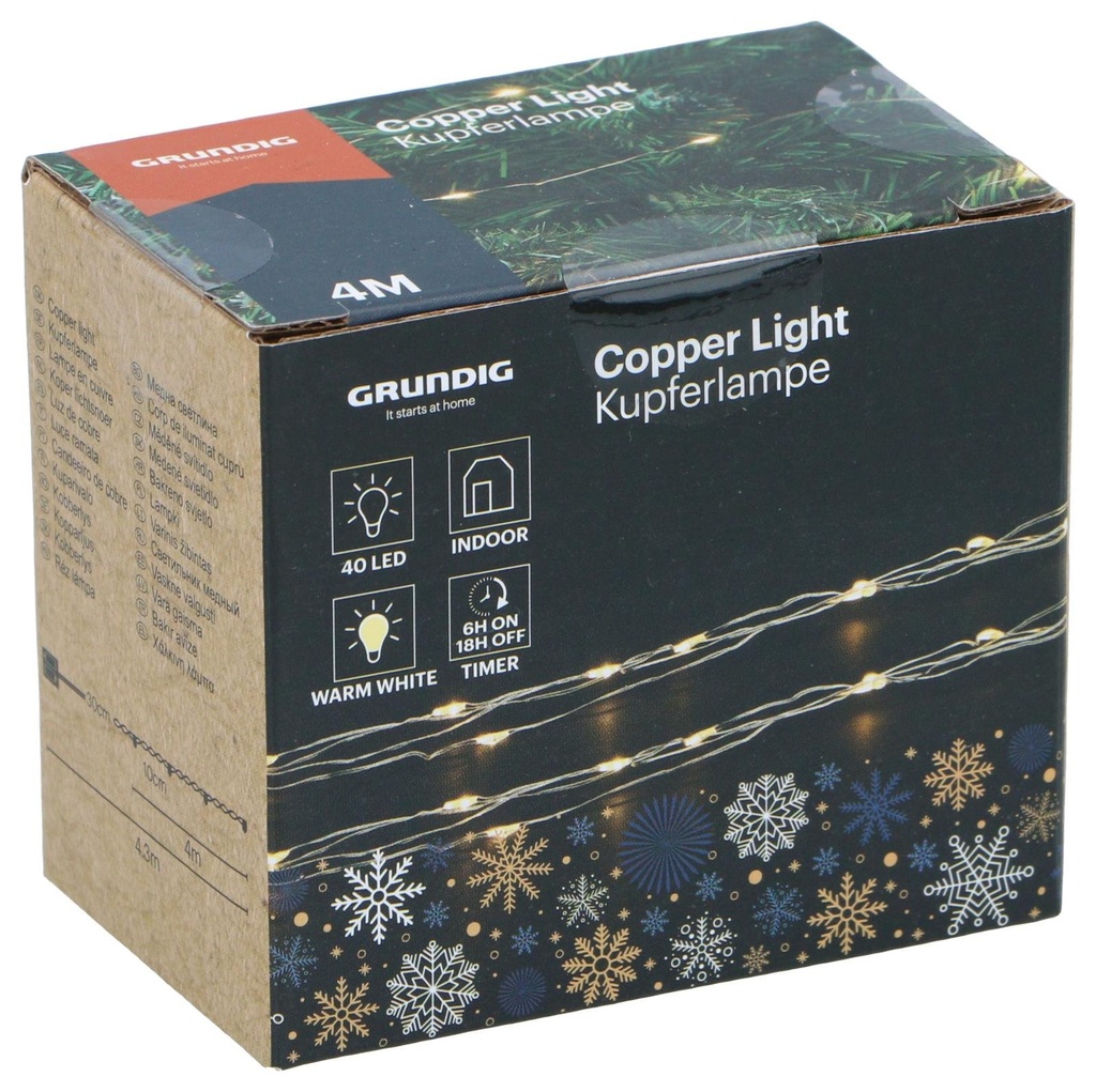 GRUNDIG Christmas Copper Wire Lights 40 LED Timer Warm White