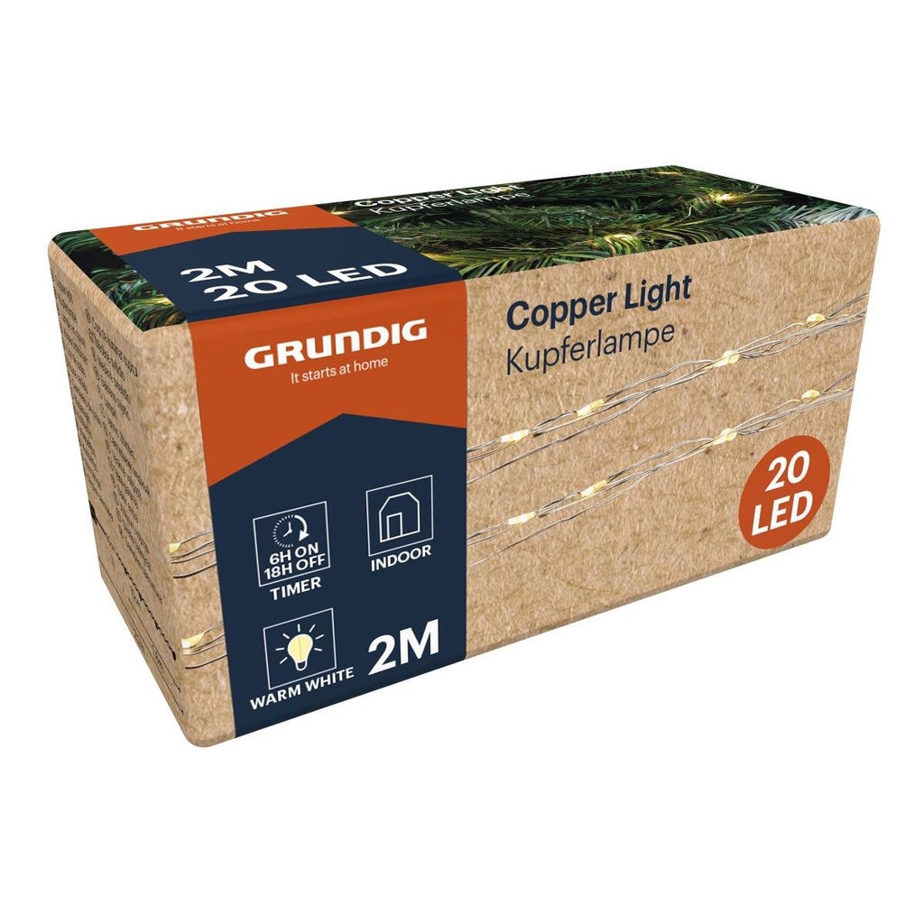 GRUNDIG Copper String Lights 20 LED Timer Warm White