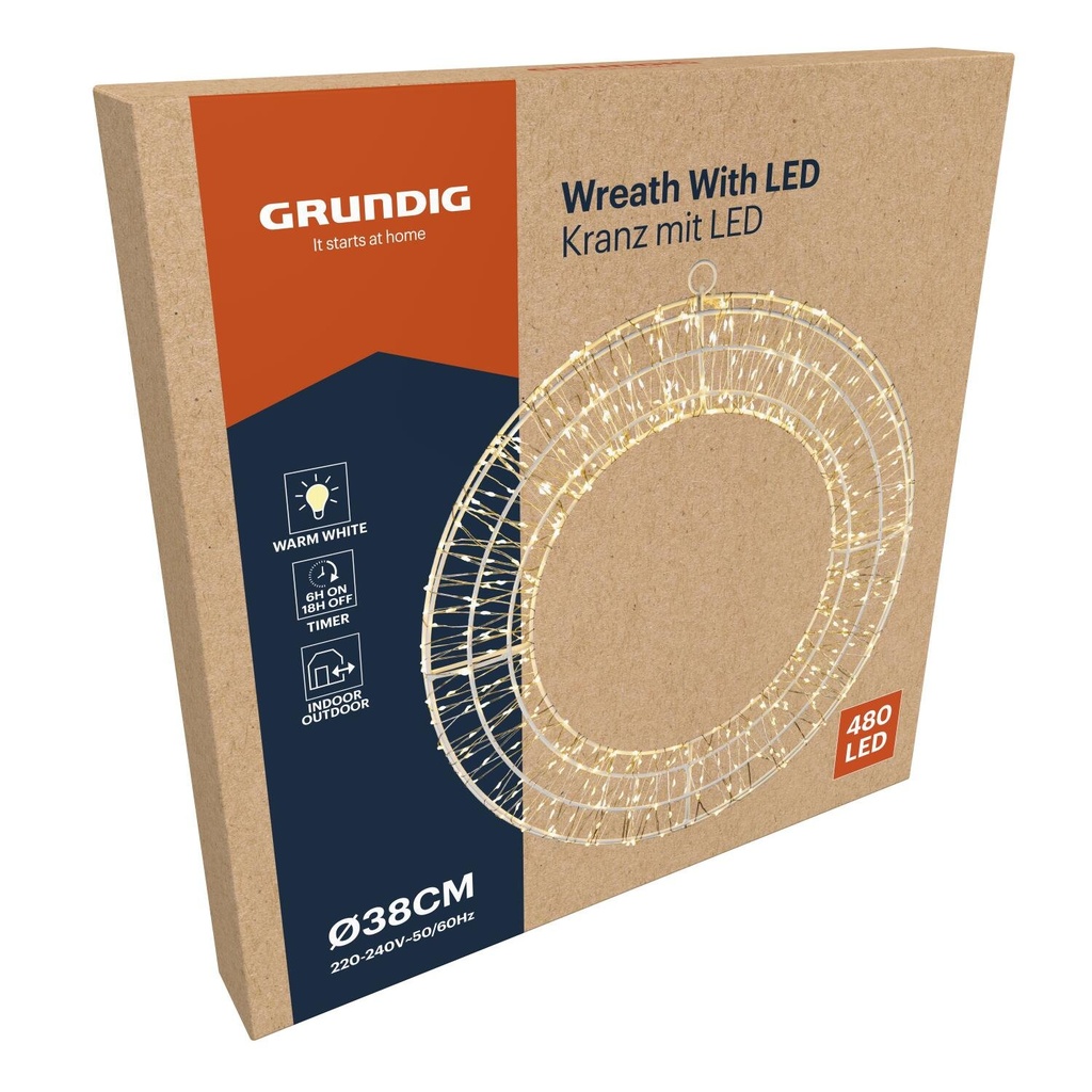 GRUNDIG Wreath with LED 230V Ø38cm white