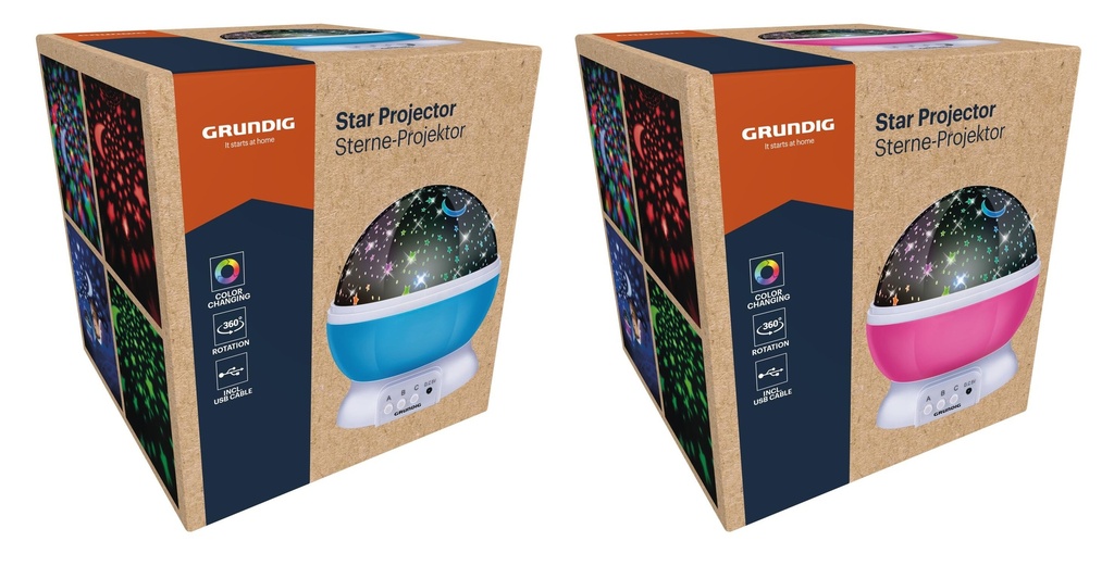 GRUNDIG Star Projector Night Light USB Blue/Pink