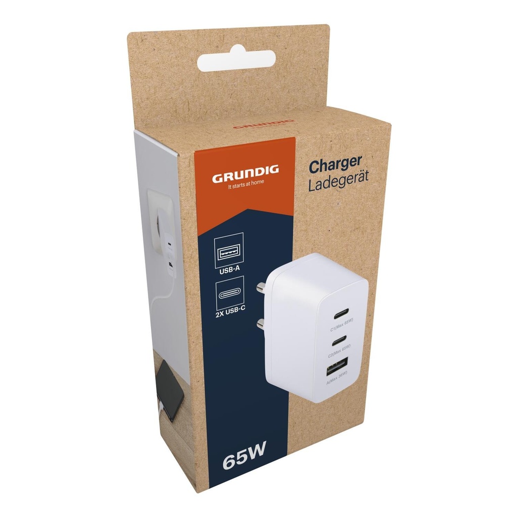 GRUNDIG USB-C 3-Port Charger GaN 65W