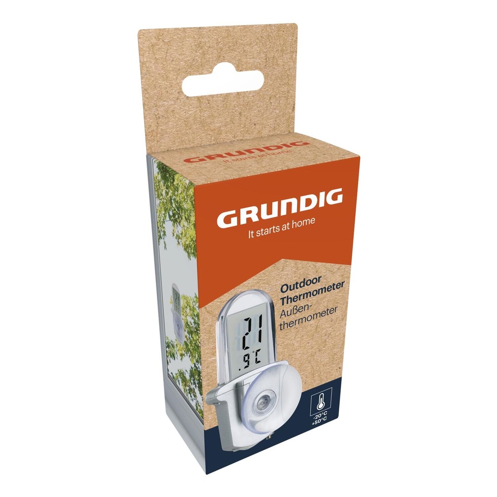 GRUNDIG Outdoor Thermometer with Suction Cup and Display