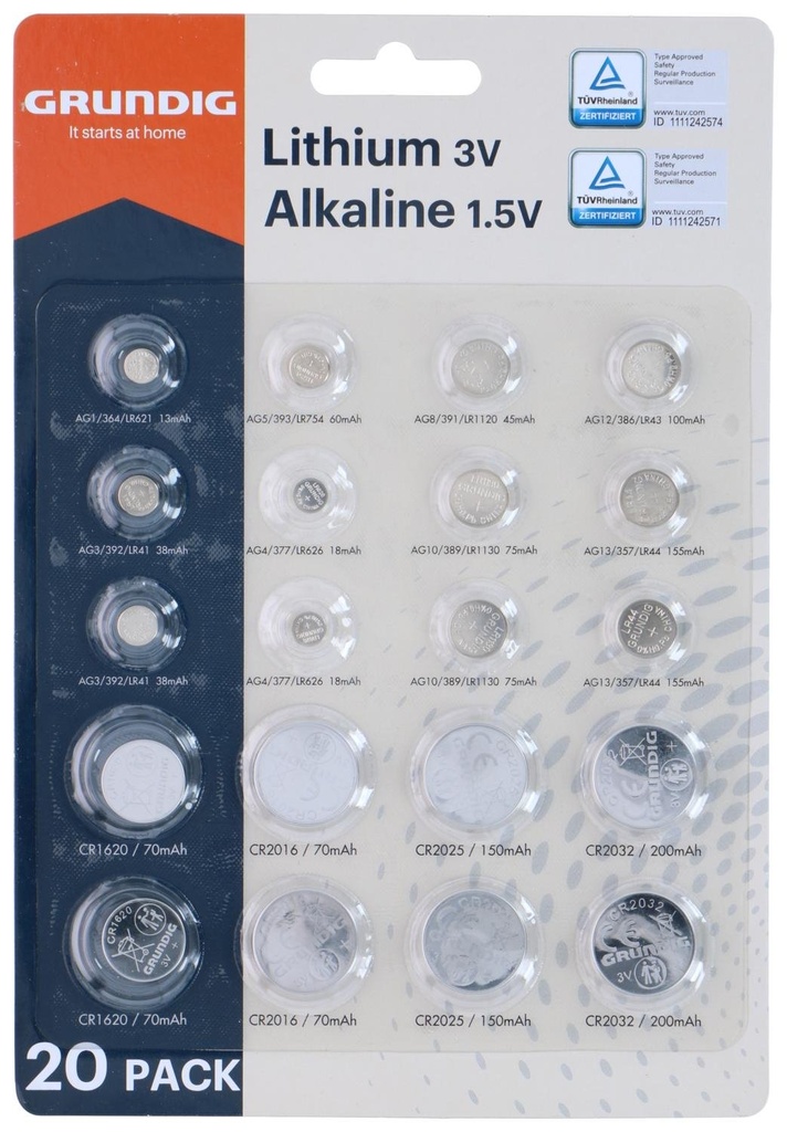 [871125227510] GRUNDIG Battery Buttoncell AG/CR ass 20pc