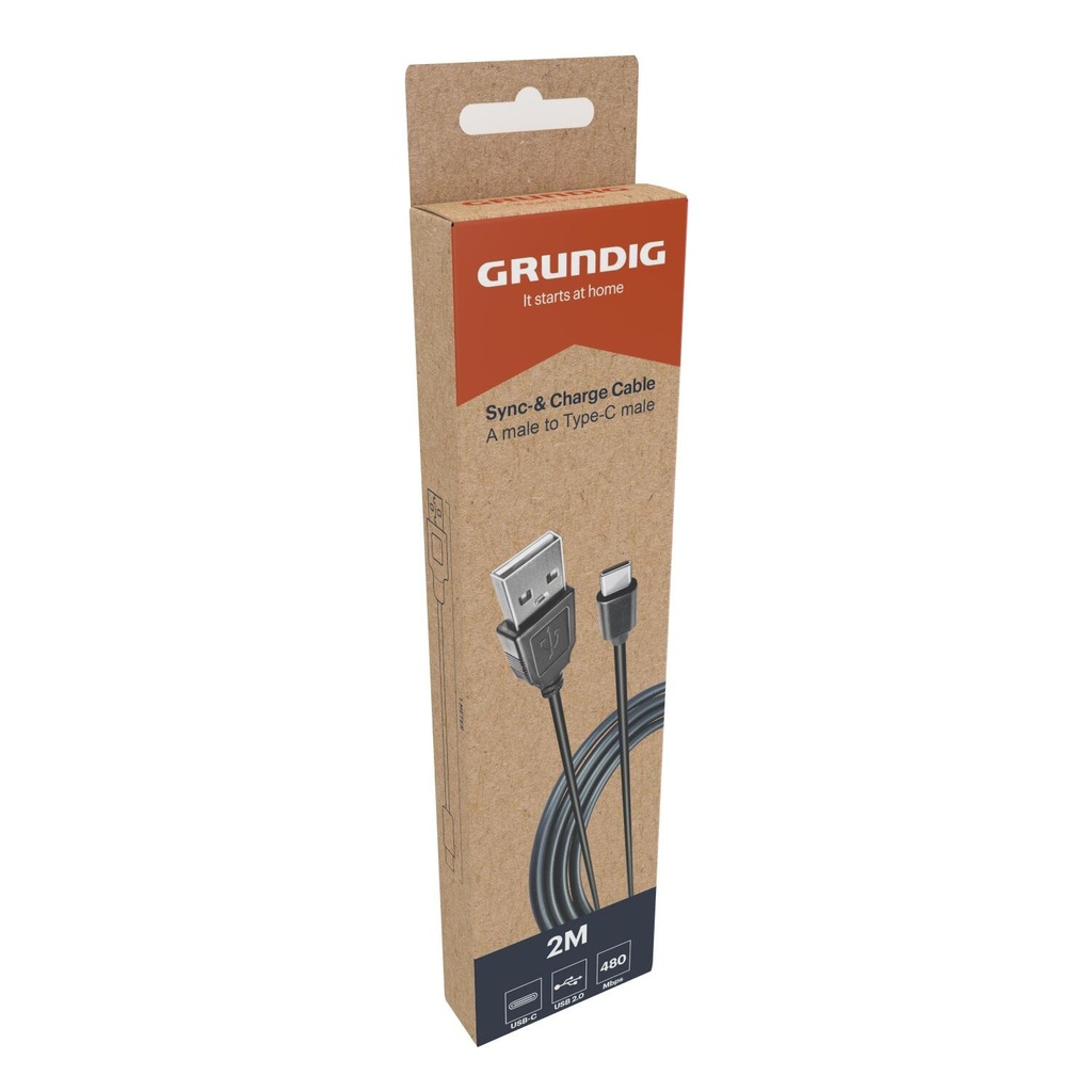 GRUNDIG USB-A to USB-C Cable 2m Black
