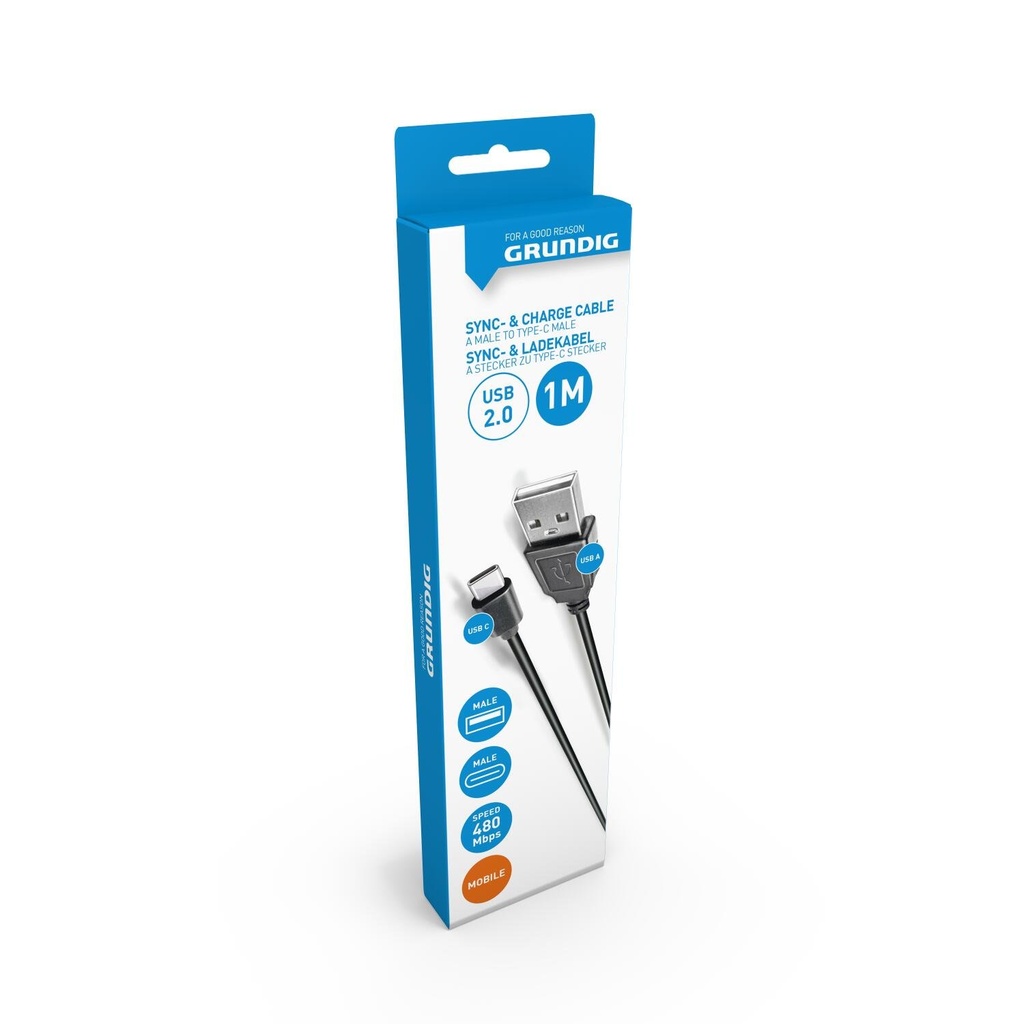 GRUNDIG USB-A to USB-C Cable 1m Black