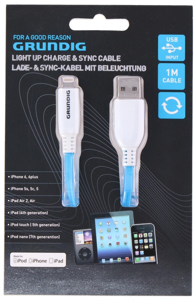 GRUNDIG LED Charging Cable 8pins 1m Blue