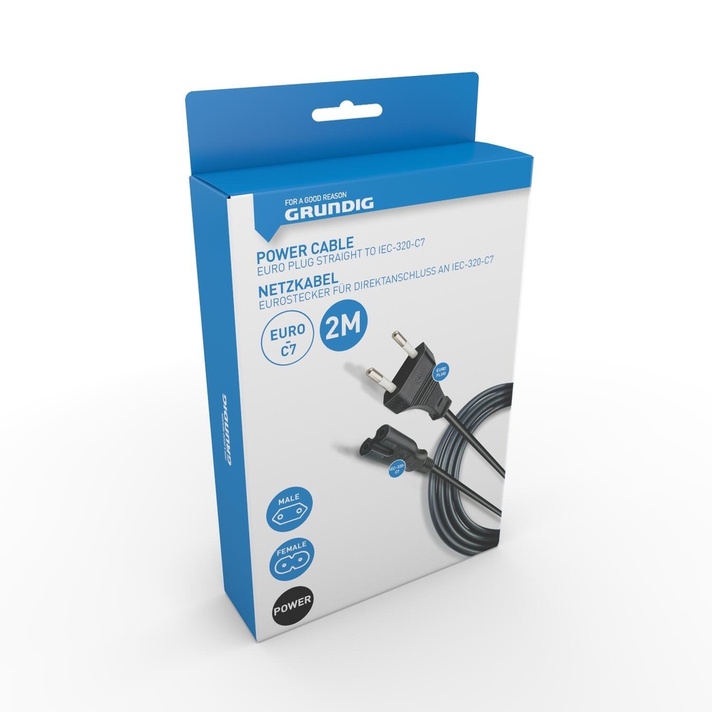 GRUNDIG Euro-C7 Power Cable 2M Flat Black