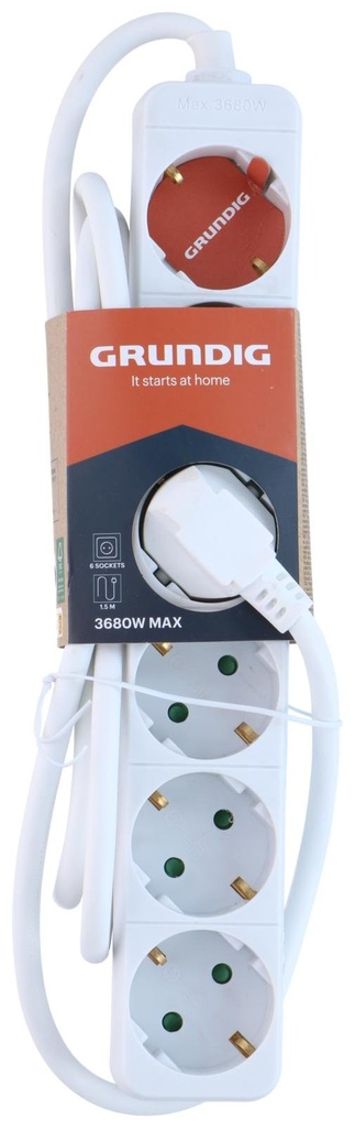 GRUNDIG 6 Way Power Socket 1.5m White