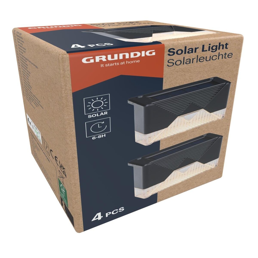 GRUNDIG Set of 4 warm white solar deck lights