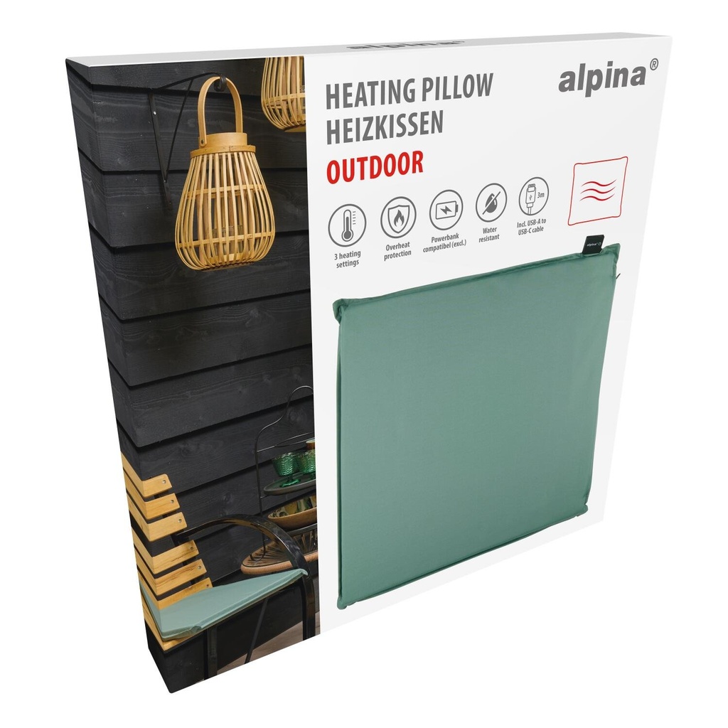 ALPINA Heating Pillow Outdoor Green 45x45cm