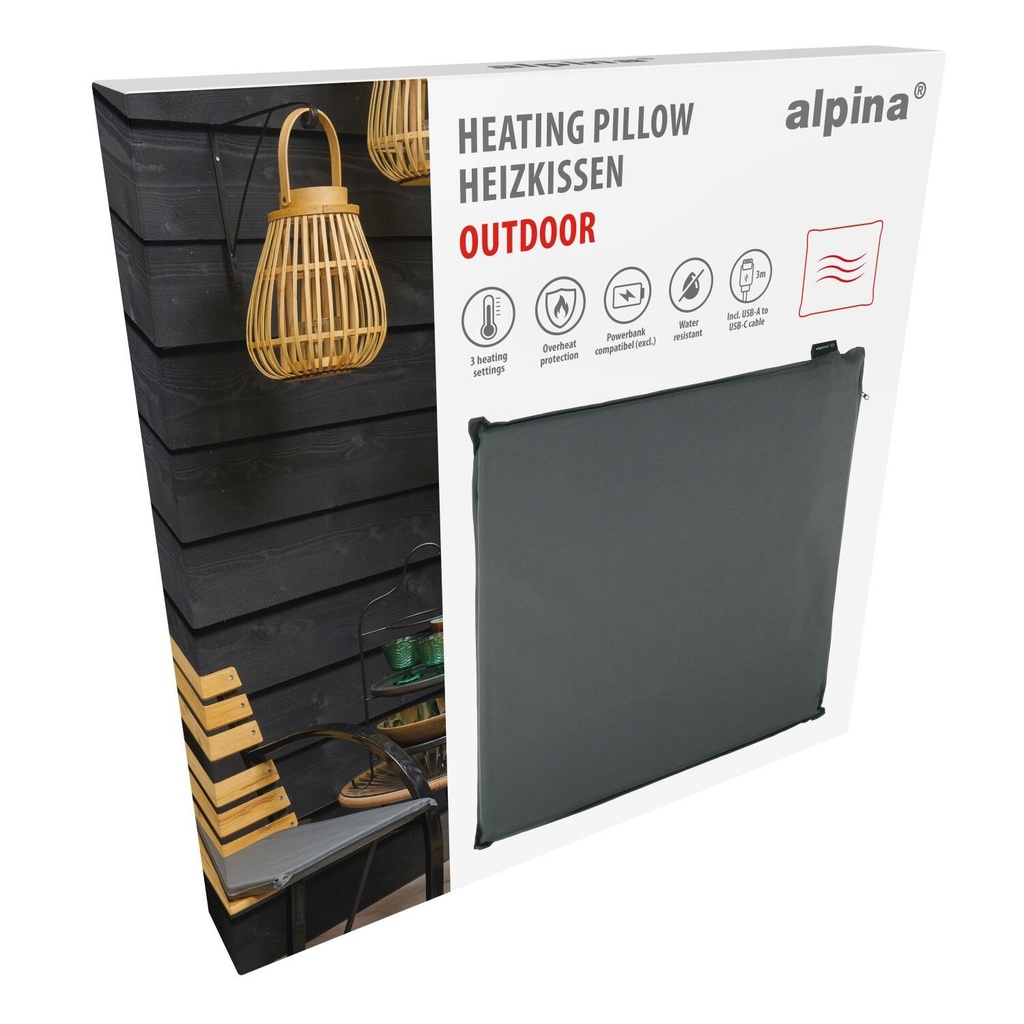 ALPINA Heating Cushion Outdoor Grey 45x45cm