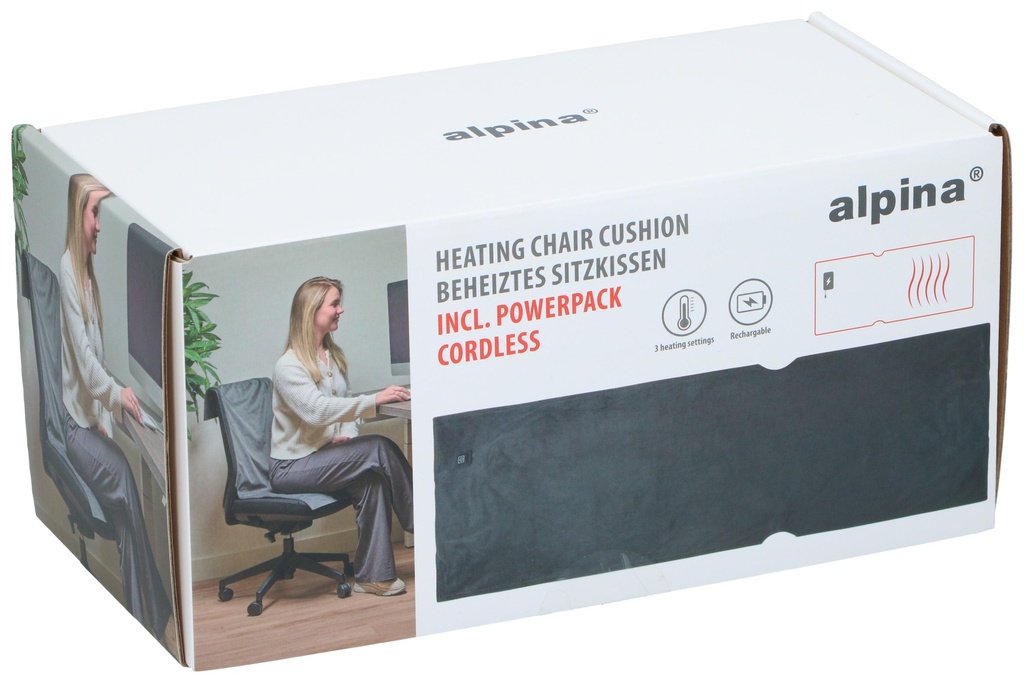 ALPINA Heated Chair Cushion Grey 120x40cm