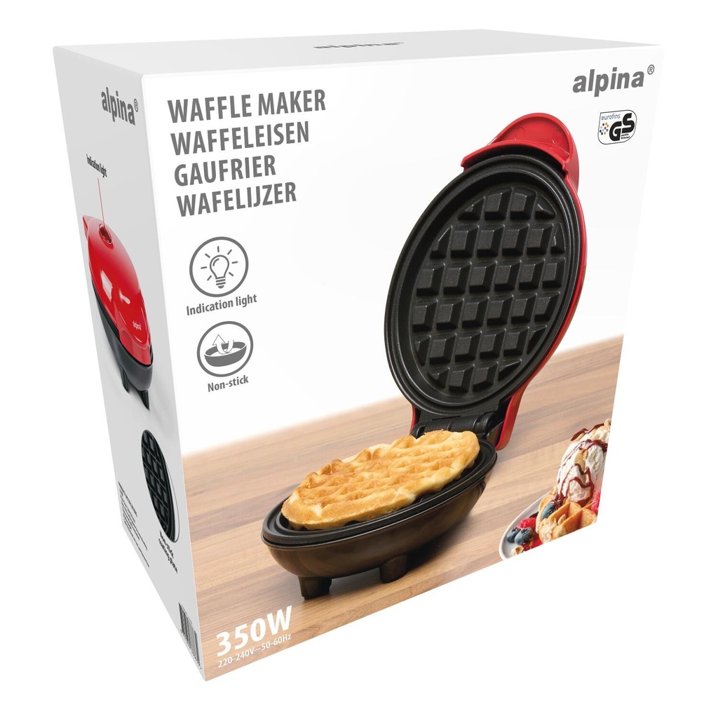 ALPINA Mini Waffle Maker 230V 17x13.5x8cm
