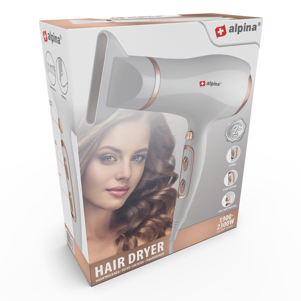 ALPINA Hair Dryer 1900-2300W 2 Speeds Cool Shot
