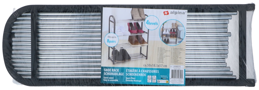 ALPINA Shoe Rack 16 Tubes 4 Tiers 50x18.5x57cm