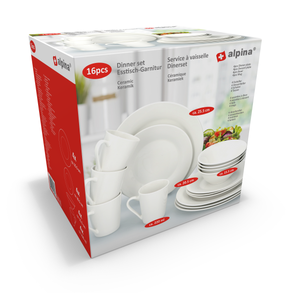 ALPINA Dinner Set 16pcs Ø25.5/20.5/15.5cm 220ml
