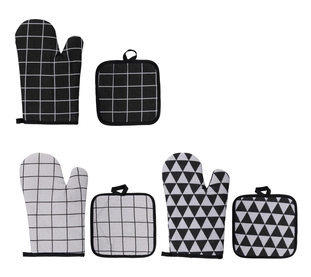 ALPINA Oven Mitt and Pot Holder 18x29cm Black/White