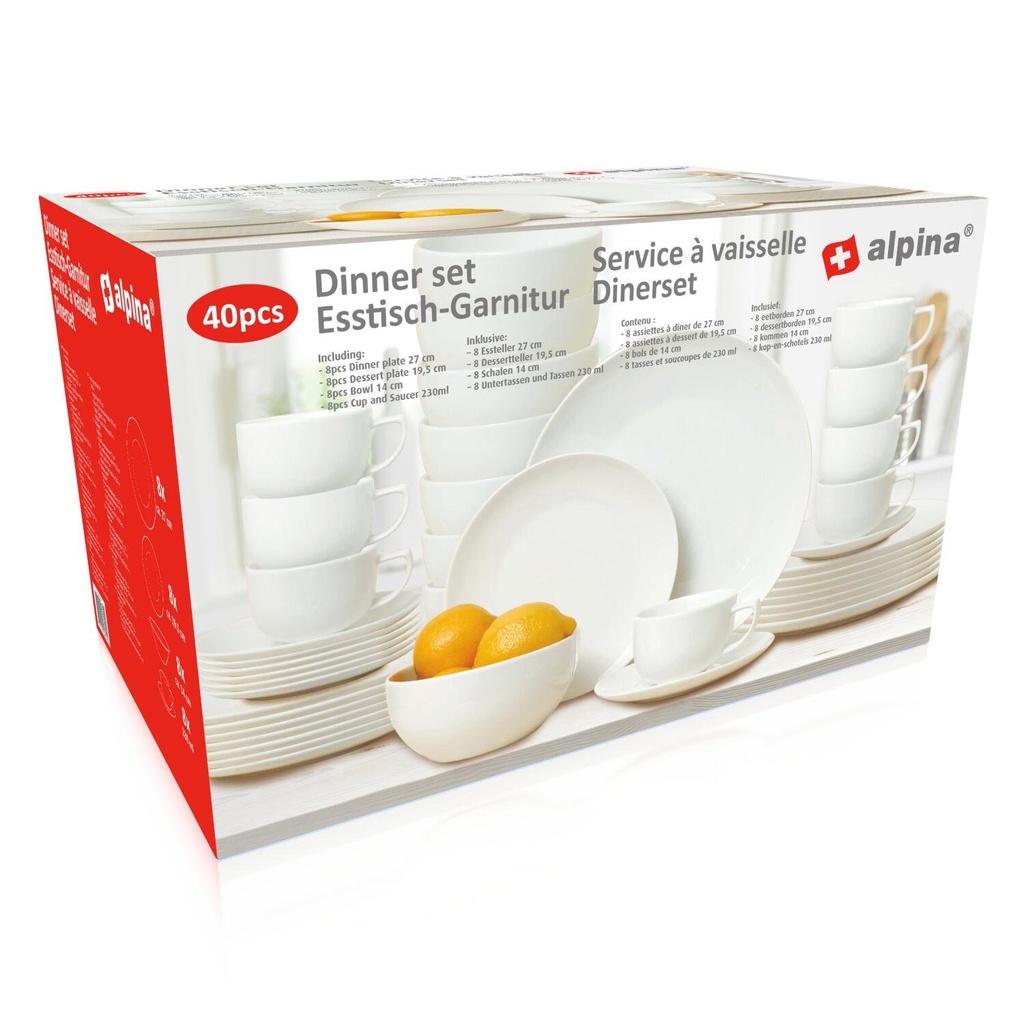 ALPINA Dinnerware Set 40 Pieces 8 Persons