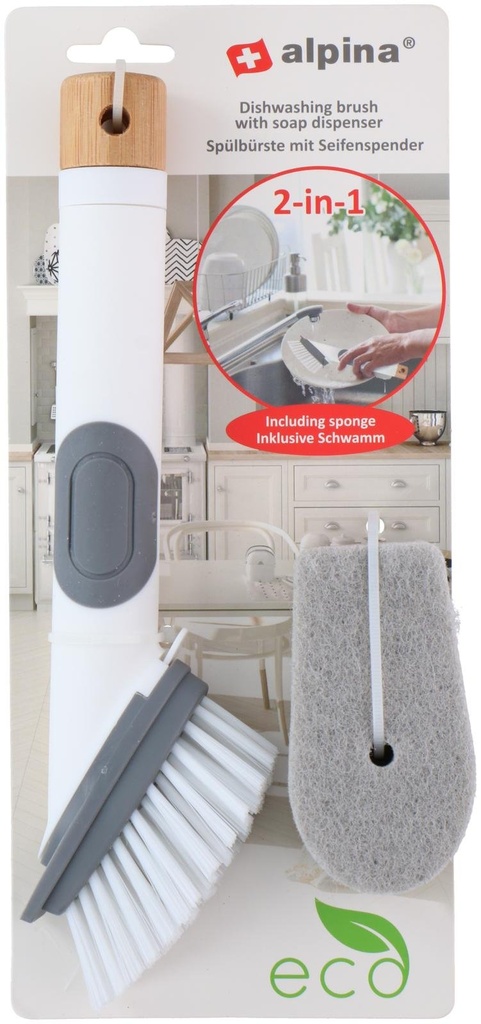 ALPINA Dishwashing Brush with Soap Dispenser