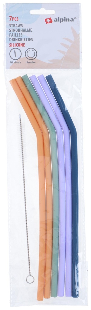 ALPINA Reusable Silicone Straws with Cleaning Brush