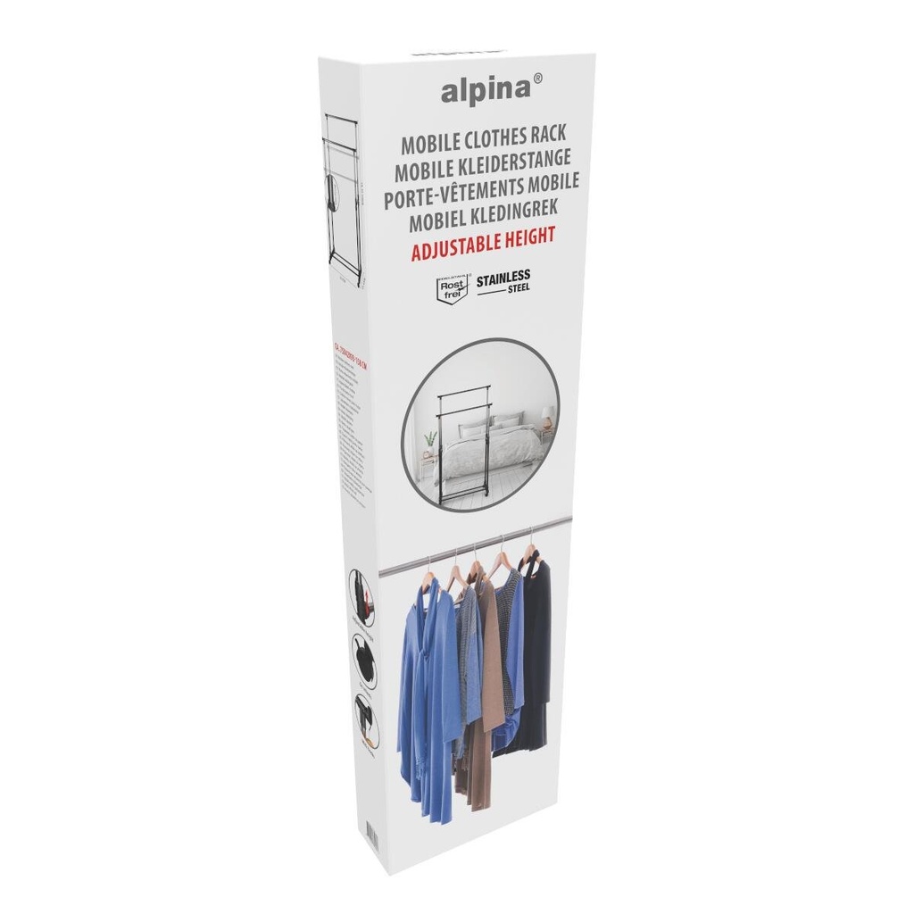 ALPINA Mobile Double Clothes Rack Adjustable Height