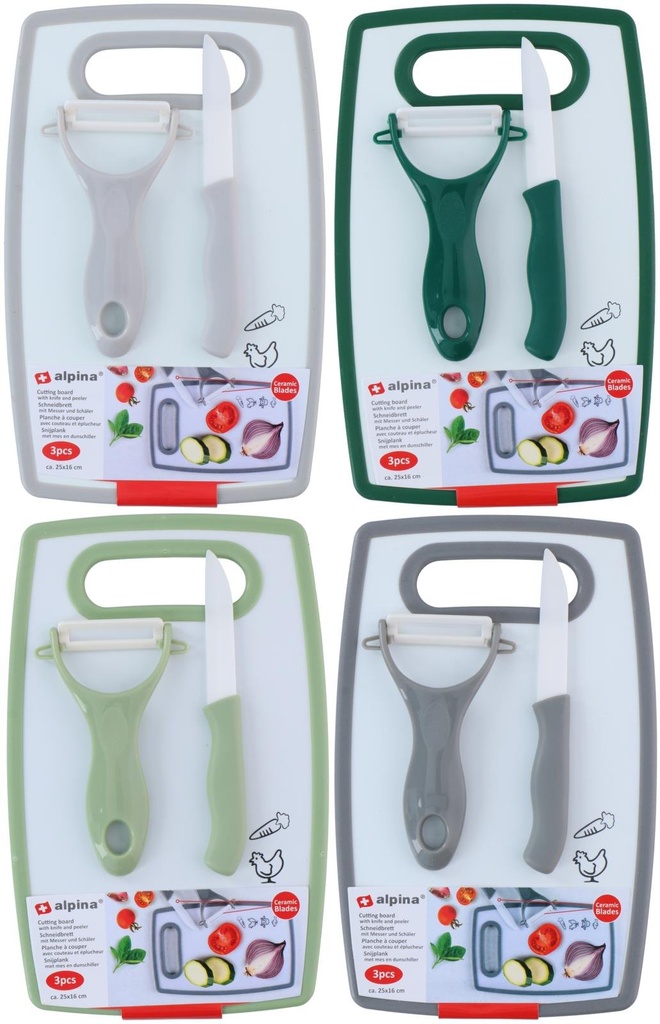 ALPINA Cutting Board with Knife and Peeler 25x16cm