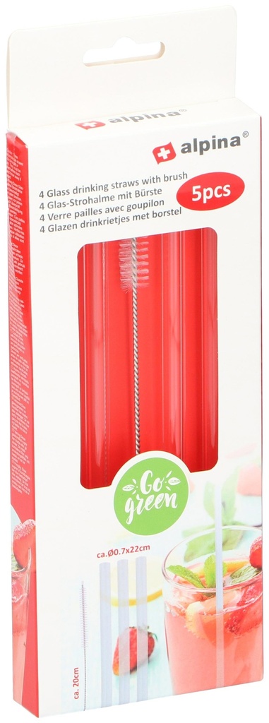 ALPINA Reusable Drinking Straws 20cm With Cleaning Brush