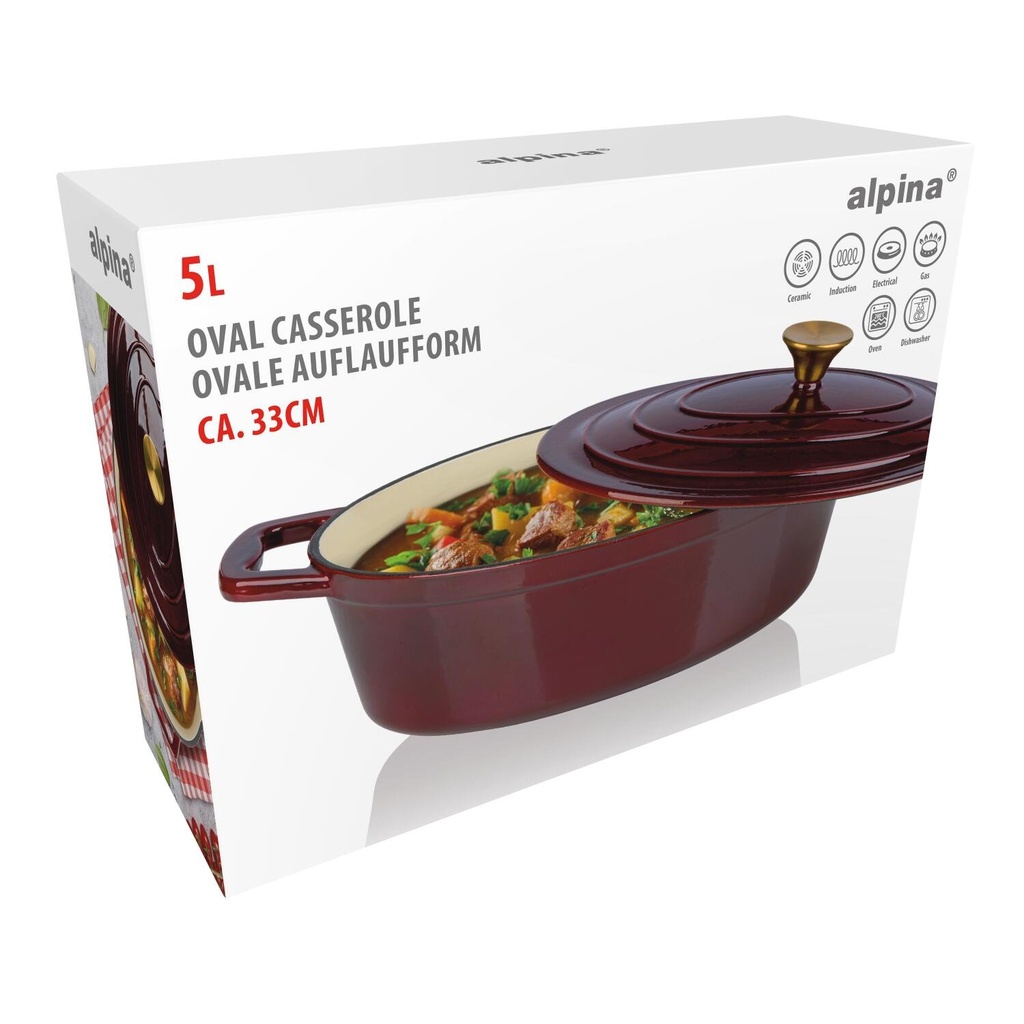 [871125235609] ALPINA Oval Casserole 33cm Burgundy