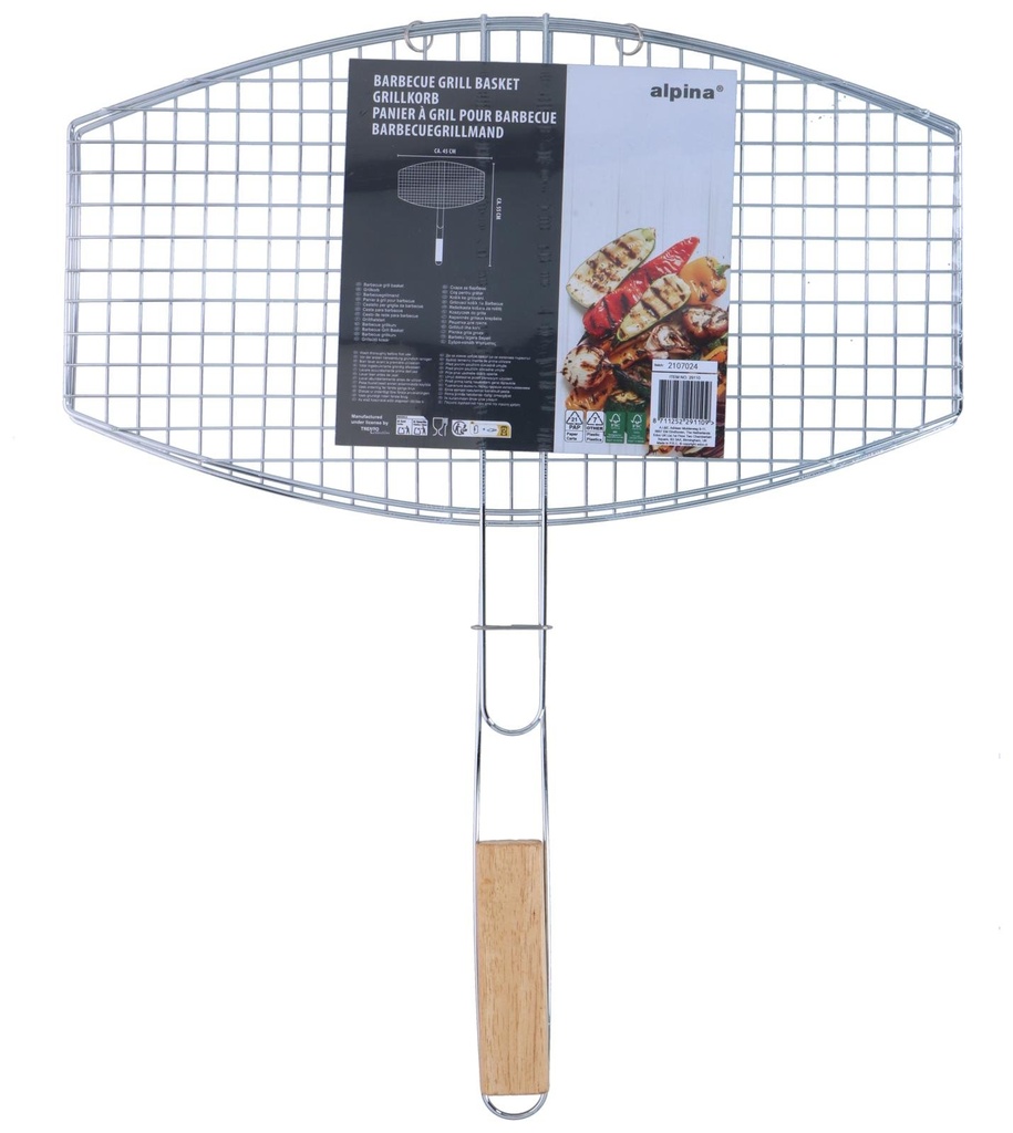 [871125229110] ALPINA Barbecue Grill Basket Oval 55x45cm