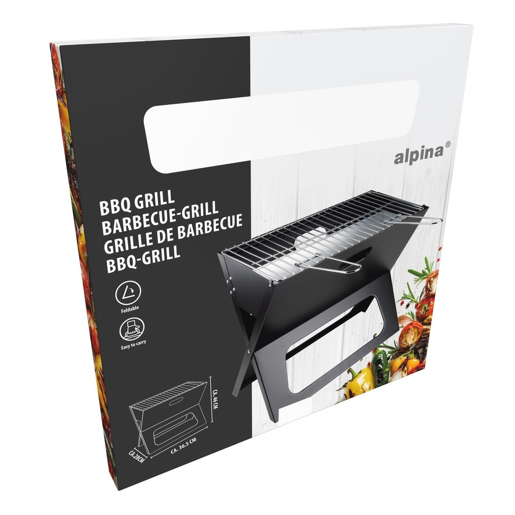 ALPINA Portable Charcoal BBQ Grill 46x28x36.5cm