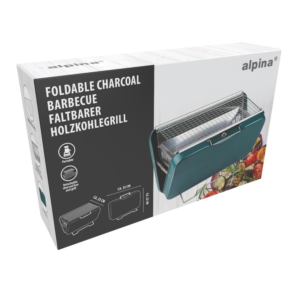 ALPINA Foldable Charcoal Barbecue Grill 35x22x7cm