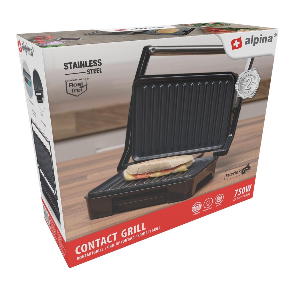 ALPINA Panini Maker 750W 230V Non-stick