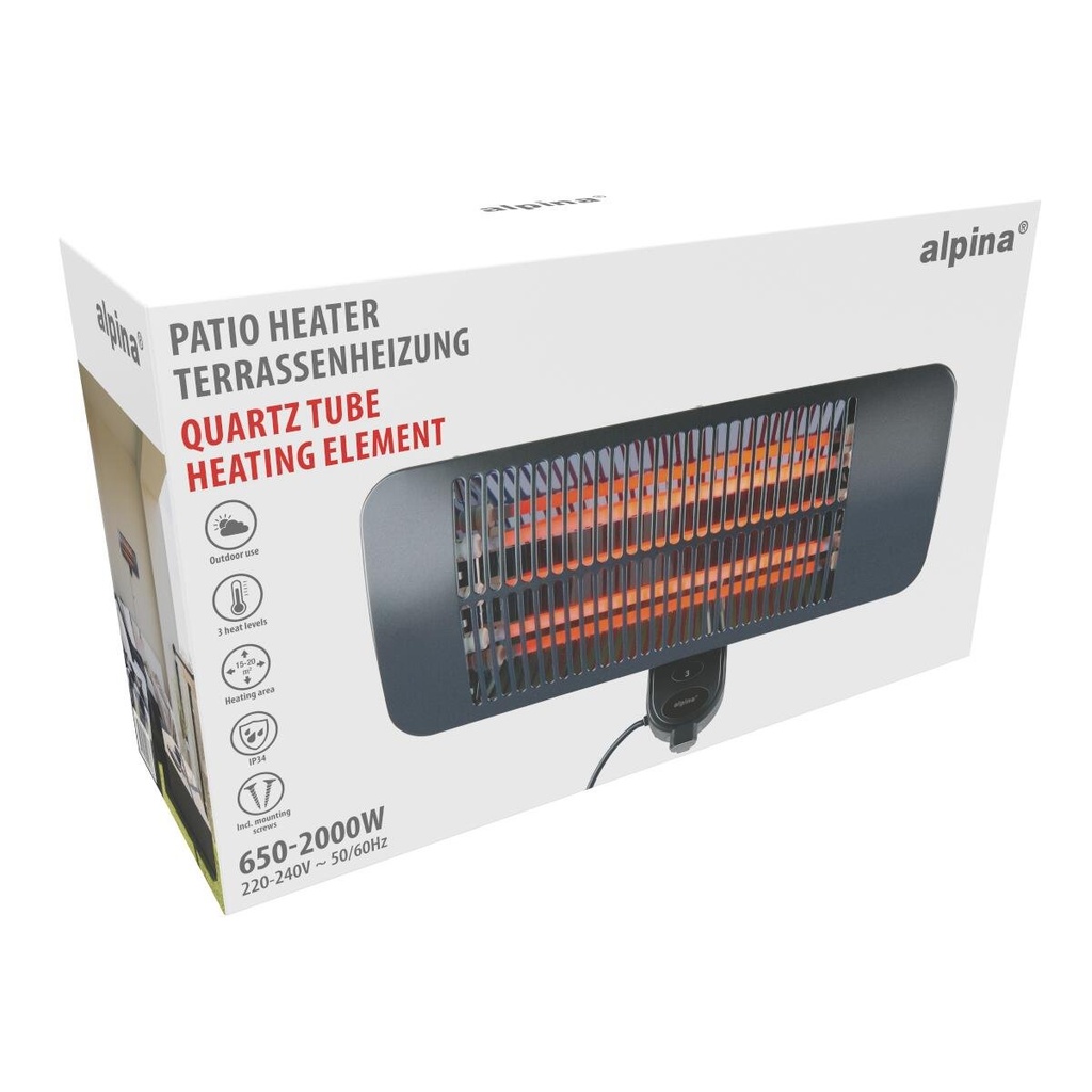 [871125200273] ALPINA Patio Heater Wall Model 650-2000W