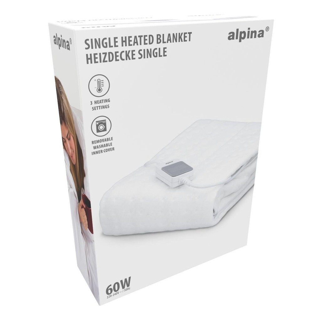 ALPINA Underblanket White 60W 3 Heat Settings 80x150cm