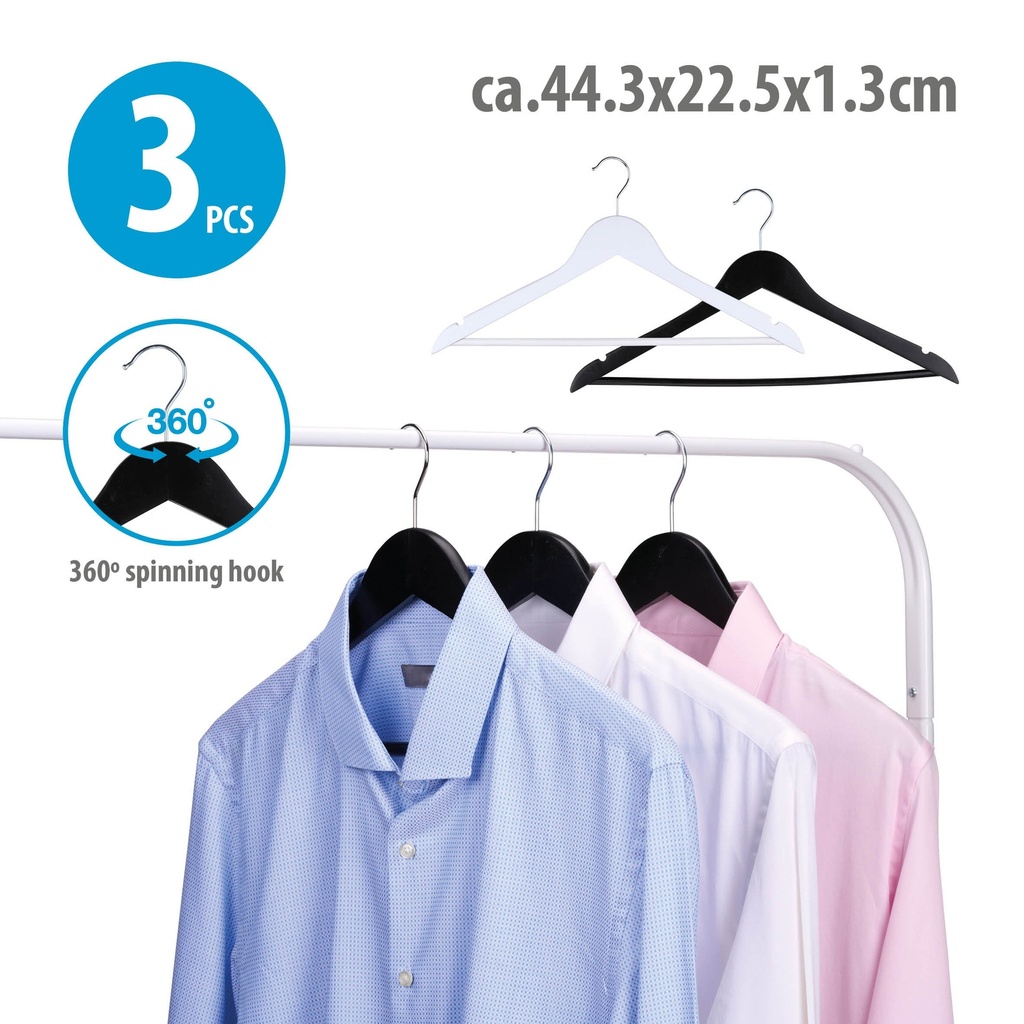 ALPINA Clothes Hangers Black/White 44.3x22.5cm - 2as 3 pcs