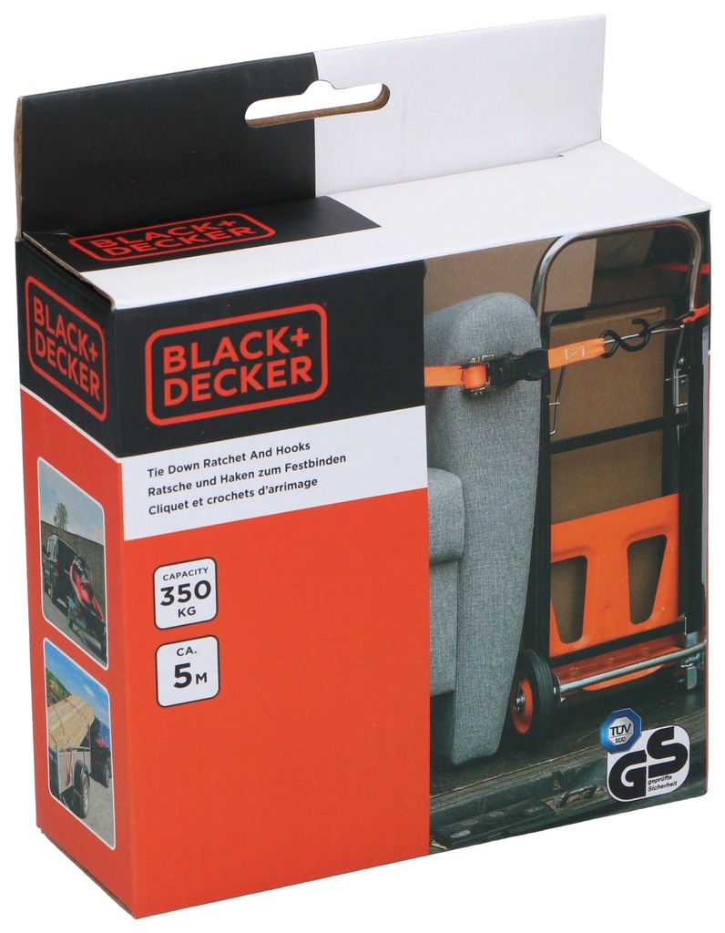 [871125223652] BLACK+DECKER Tie Down Ratchet and Hooks 350kg 5m