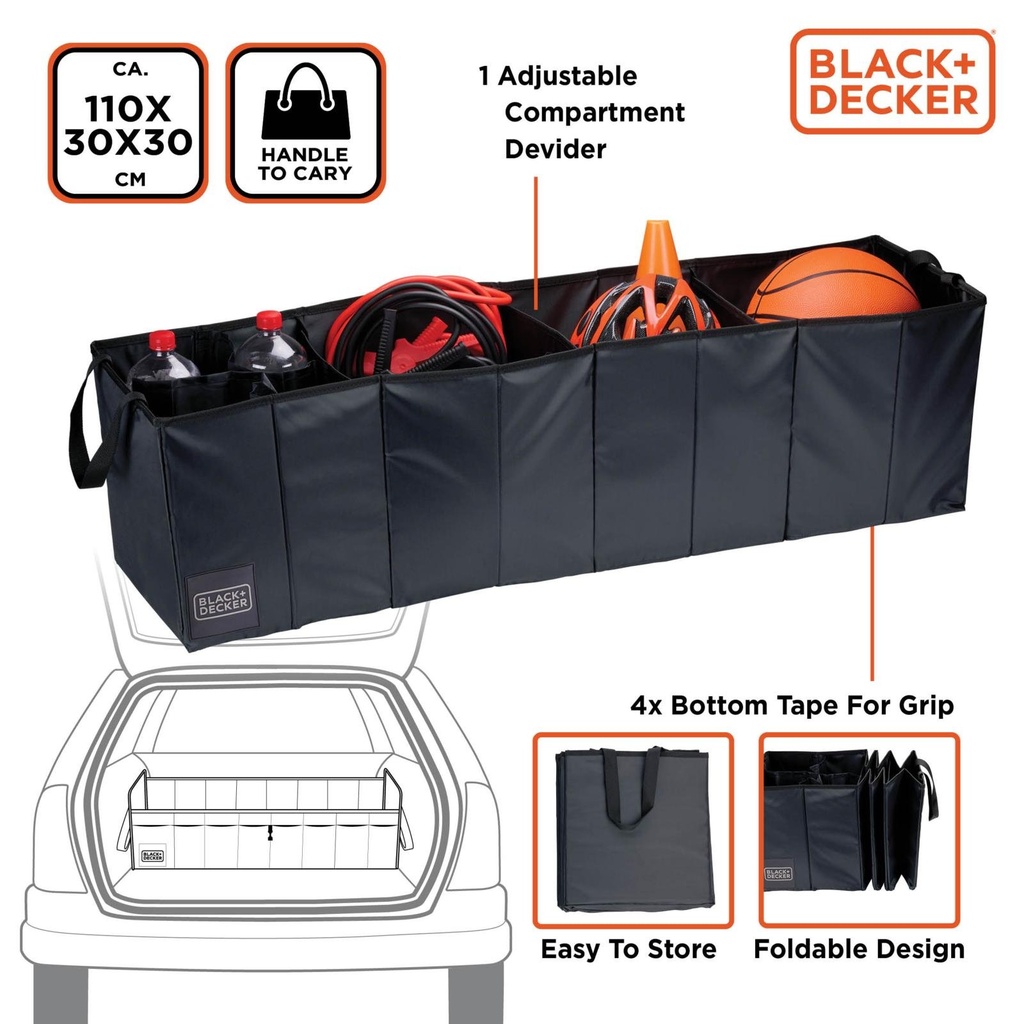 BLACK+DECKER Car Trunk Organizer XL 110x30x30cm