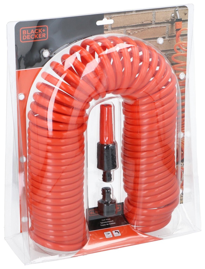 BLACK+DECKER Coil Garden Hose 15m With Adjustable Nozzle