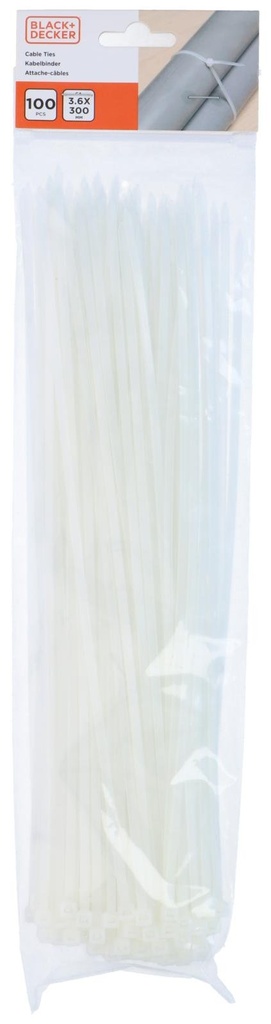 BLACK+DECKER White Cable Tie 3.6x300mm