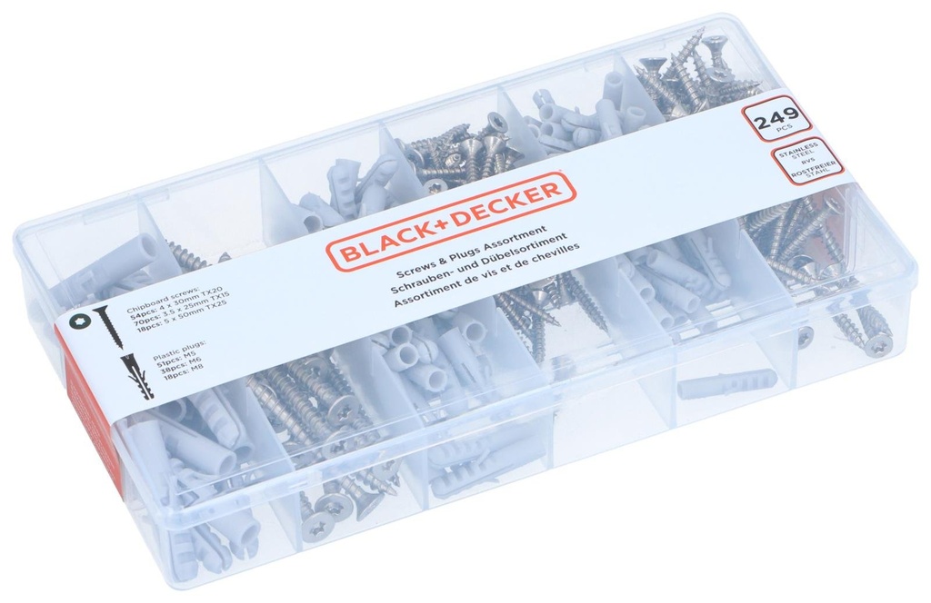 BLACK+DECKER Torx Chipboard Screws and Plugs 249pcs