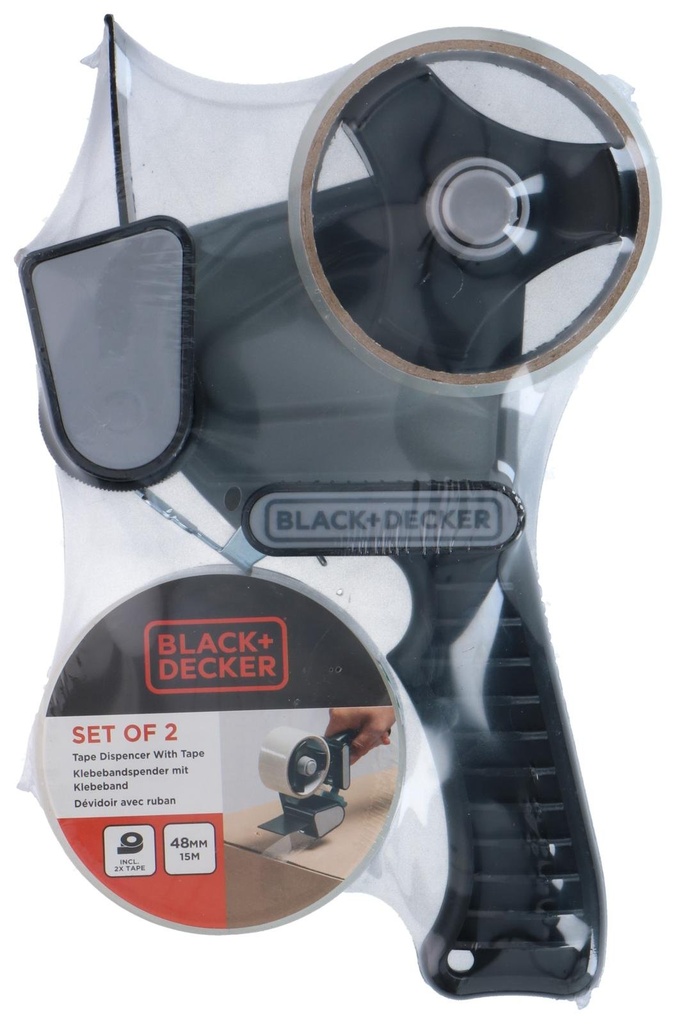 BLACK+DECKER Tape Dispenser with 2 Rolls Tape 48mm