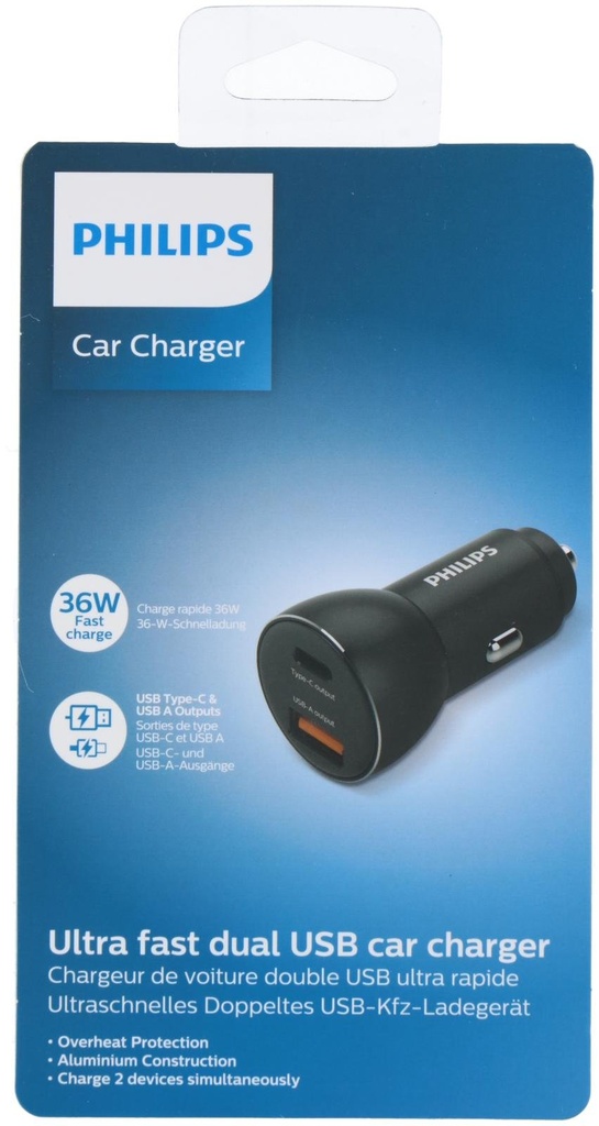PHILIPS Car Charger 30W USB-A and USB-C