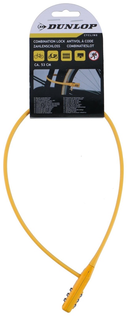DUNLOP Bike Combination Lock 53cm Yellow