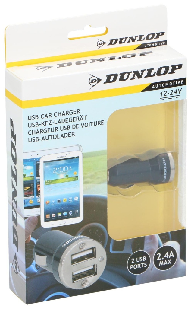 DUNLOP Dual USB Car Charger 2.4A 12-24V