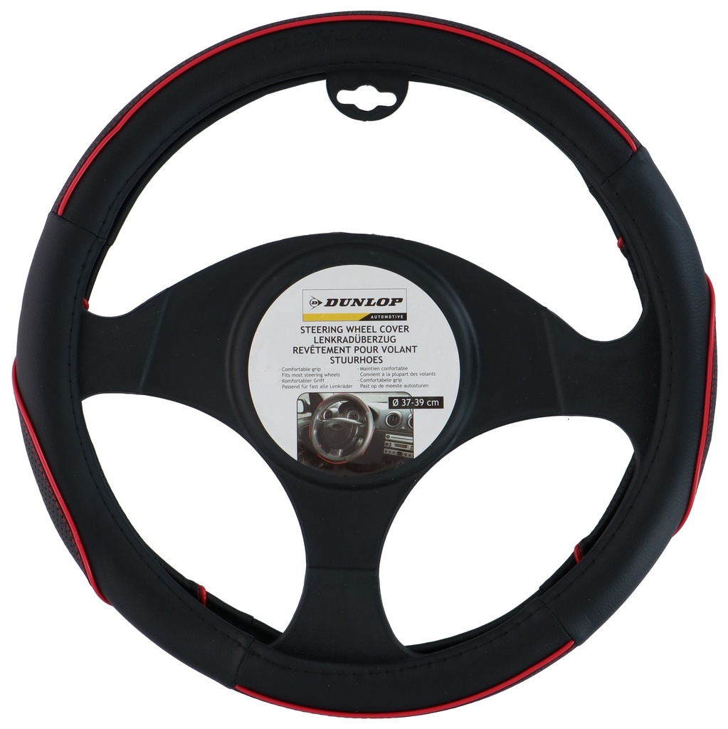 DUNLOP Steering Wheel Cover 38cm Black/Red