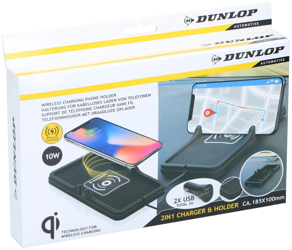 DUNLOP Car Phone Holder With Qi Wireless Charger 10W