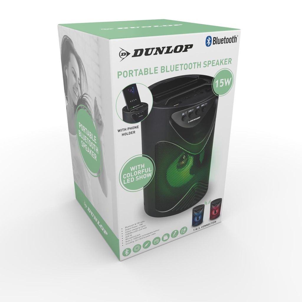 DUNLOP TWS Bluetooth Speaker USB 5W 12x12x18cm