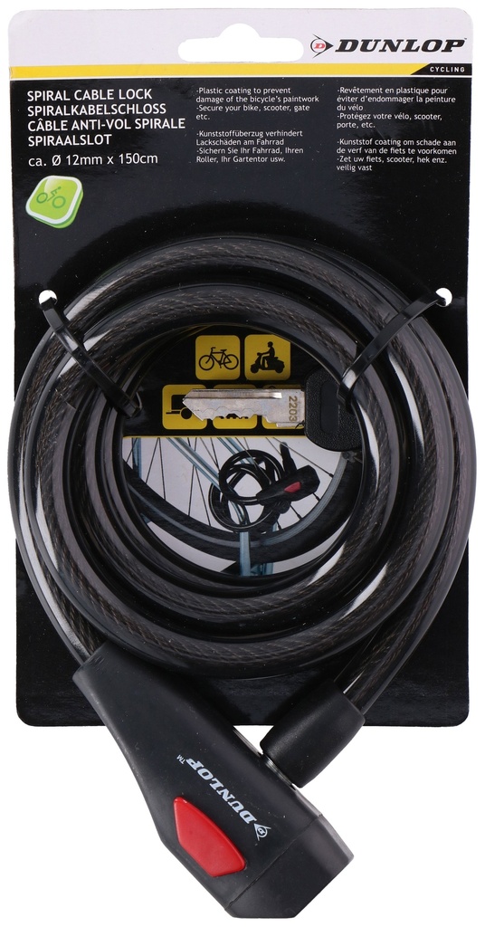 DUNLOP Spiral Cable Lock 12x1500mm