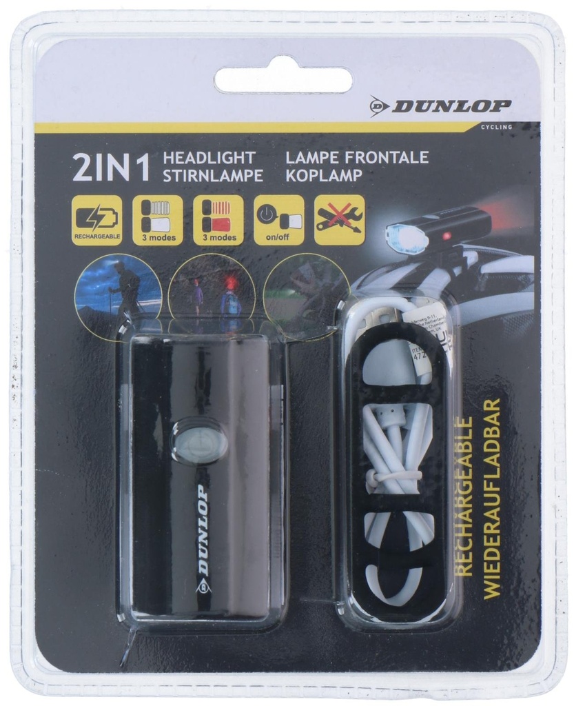 DUNLOP Bicycle Helmet Headlight 2in1 800mAh Rechargeable