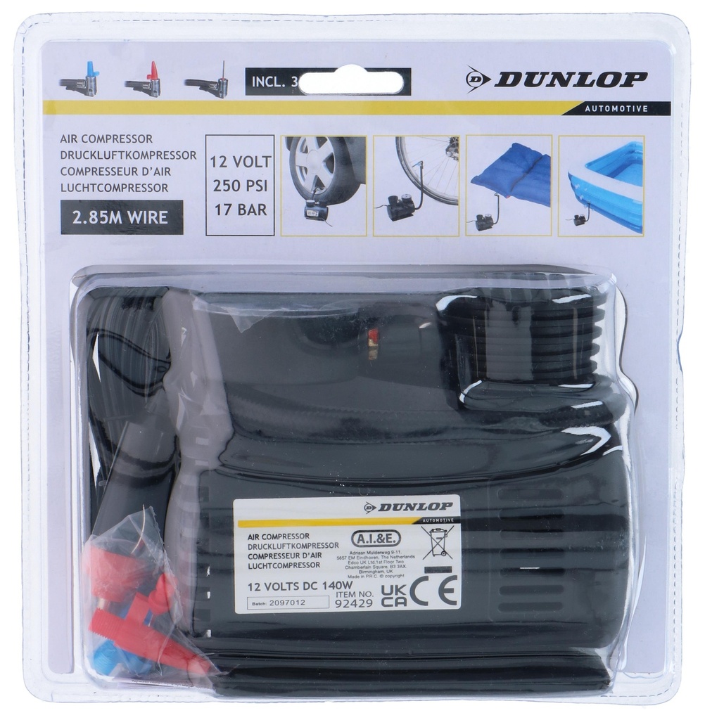 DUNLOP Compressor 12V 10A 73PSI 5bar